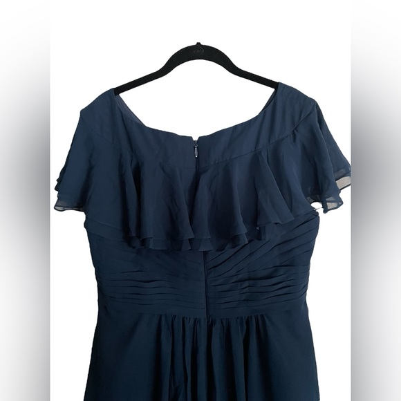 AZAZIE HADLEY A-Line Pleated Chiffon Knee-Length Dress Dark Navy custom size - Picture 9 of 15